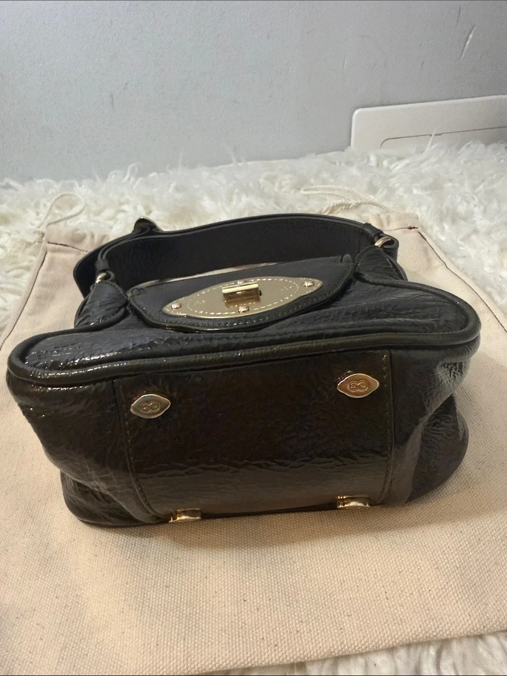 ESCADA patent leather dark green mini shoulder bag